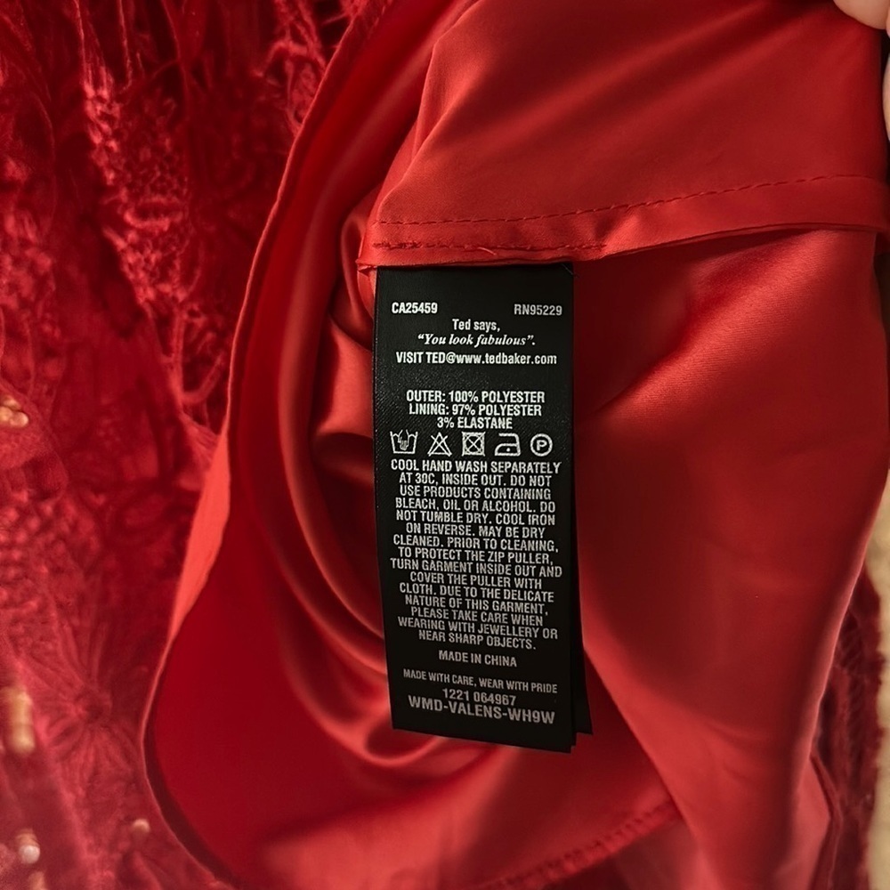 Ted Baker Red Lace Pocket Empire Waist valentines day dress US Size 2 NWT - Picture 7 of 17